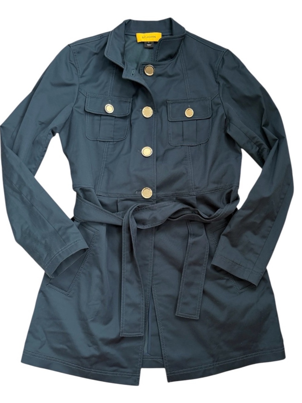 St. John Navy Trench Coat with Buttons and Belt